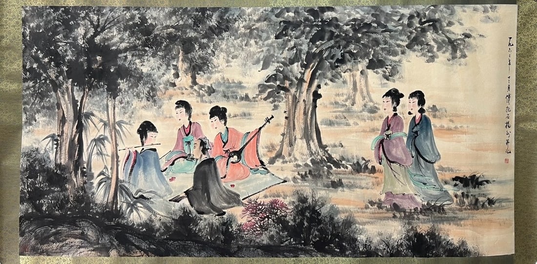 A Chinese Ink Painting of Figures on Paper: A Chinese Ink Painting of Figures on Paper,Modern Time of China,Fu Baoshi,without frame size:123cmx238cm ???????????,???,???