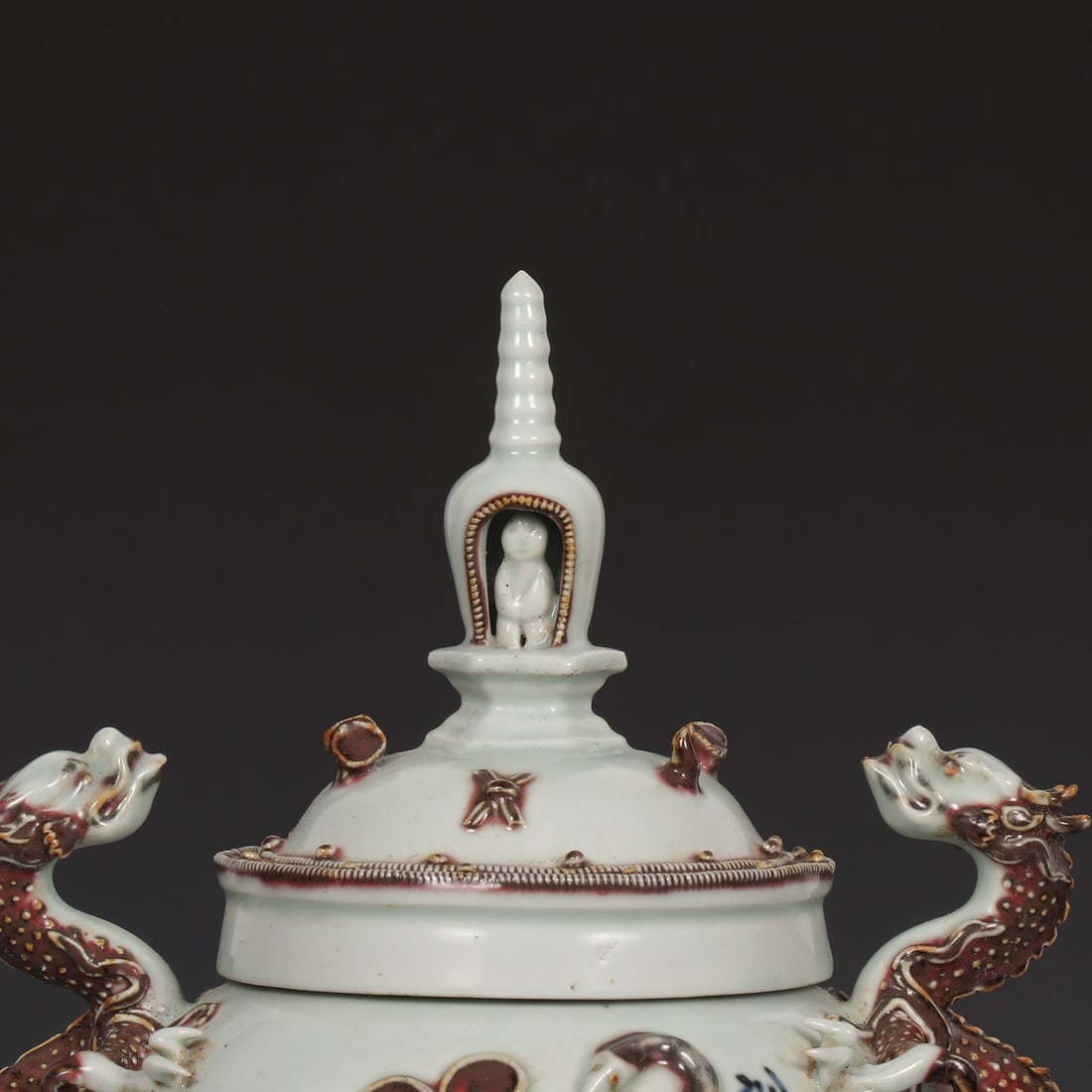 A Exquisite Underglaze-Red Dragon-Ears Jar - 2