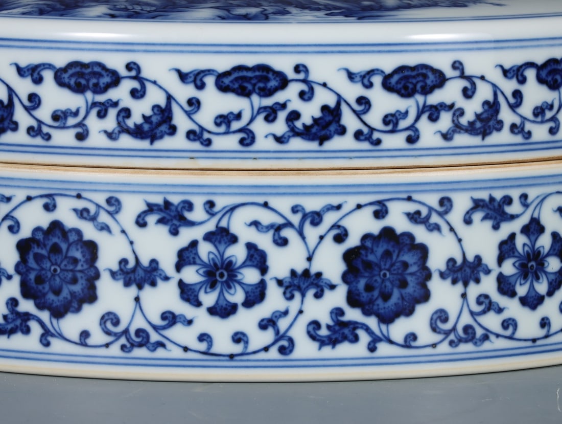 A Exquisite Blue and White Lotus Figures Pattern Box - 2