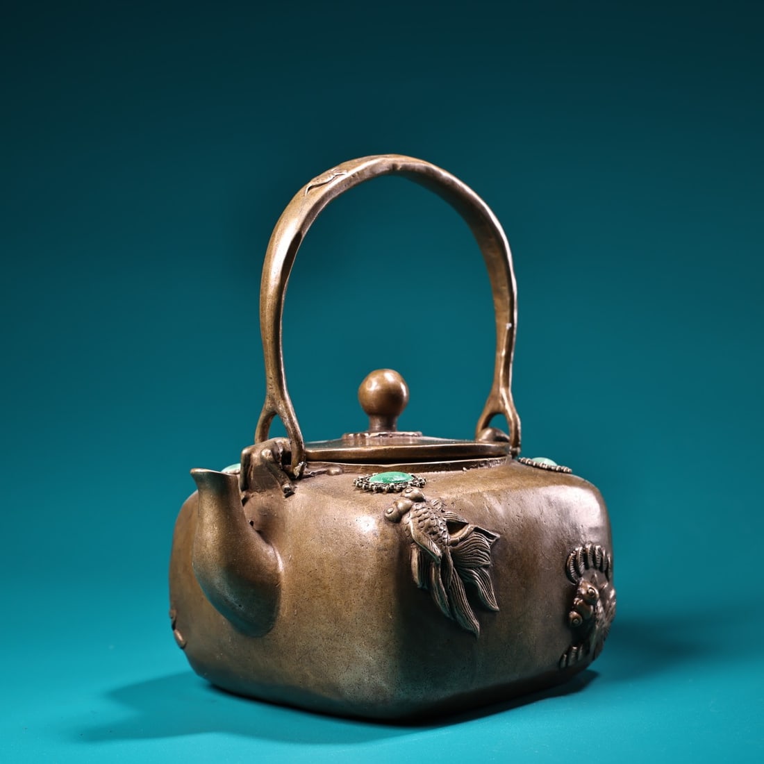 A Exquisite Bronze Carved Fish Pattern Teapot - 2