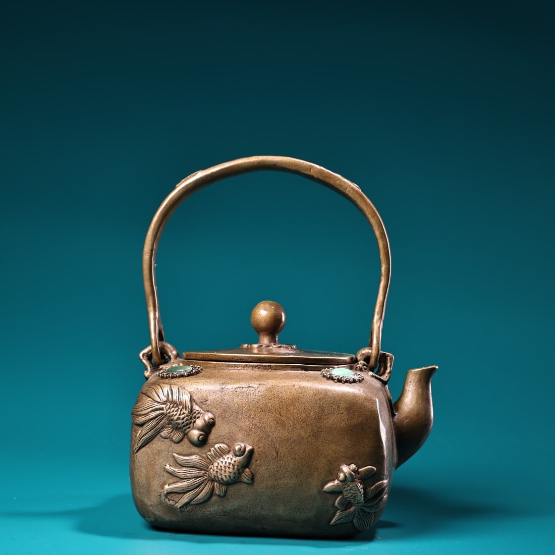 A Exquisite Bronze Carved Fish Pattern Teapot - 4