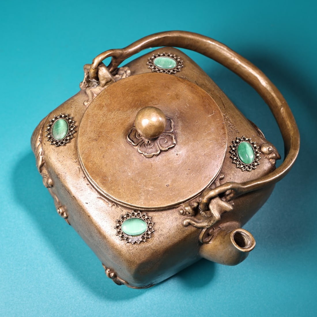 A Exquisite Bronze Carved Fish Pattern Teapot - 6