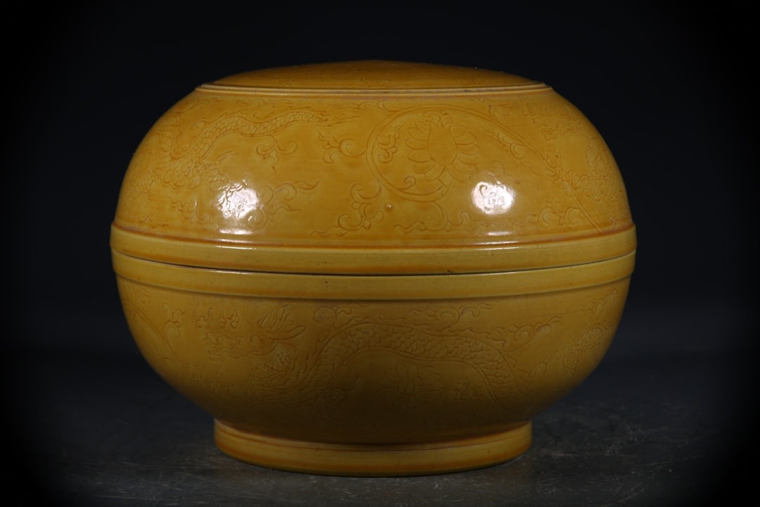 Yellow Glazed Dragon Pattern Box - 4