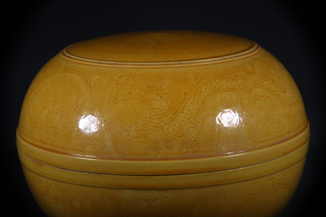 Yellow Glazed Dragon Pattern Box - 5