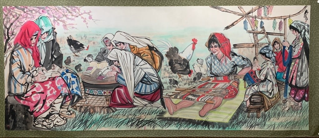 A Chinese Ink Painting of Figures on Paper: A Chinese Ink Painting of Figures on Paper,Modern Time of China,Huang Zhou,without frame size:360cmx145cm ???????????,???,??