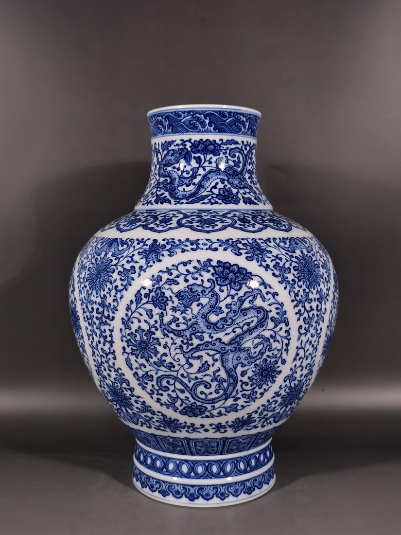 A Exquisite Blue and White Lotus Dragon Pattern Vase (1 of 9)