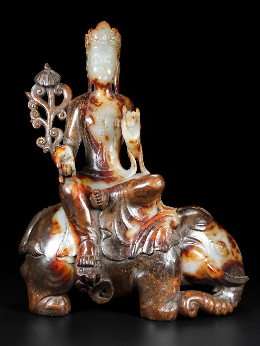 A Rare Hetian Jade Statue of Samantabhadra Bodhisattva: A Rare Hetian Jade Statue of Samantabhadra Bodhisattva,Han Dynasty, China,Size:24cmx13cmx31cm, Weight:6500g ?????????,????