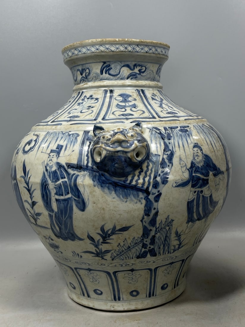 Blue and White Figures Pattern Vase - 2