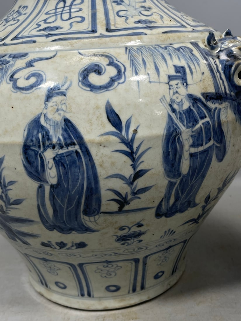 Blue and White Figures Pattern Vase - 8