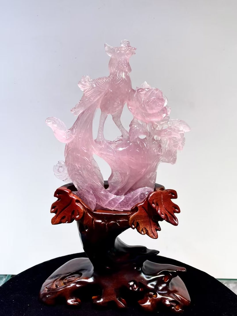 A Exquisite Pink Crystal Carved Phoenix Ornament: A Exquisite Pink Crystal Carved Phoenix Ornament,Size:30cmx18cmx9cm ????????????