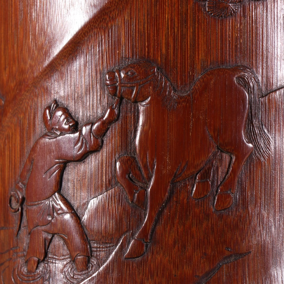 A Exquisite Bamboo Carving Figures Pattern Brush Pot - 2