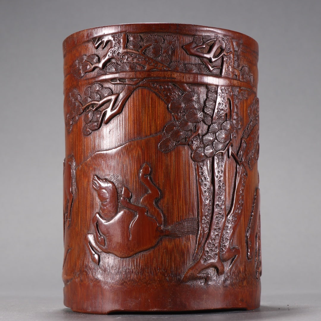 A Exquisite Bamboo Carving Figures Pattern Brush Pot - 3