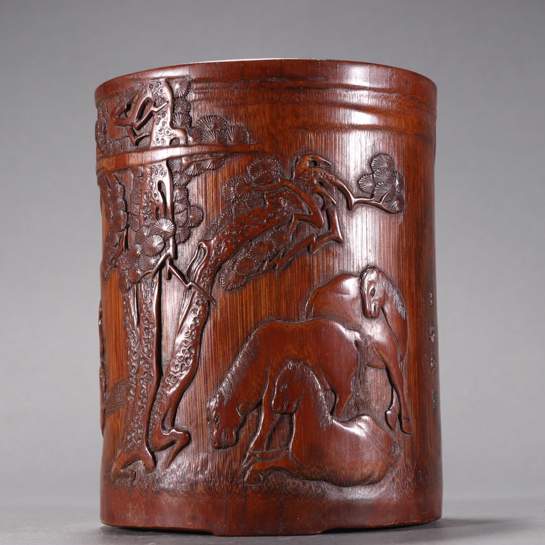A Exquisite Bamboo Carving Figures Pattern Brush Pot - 4