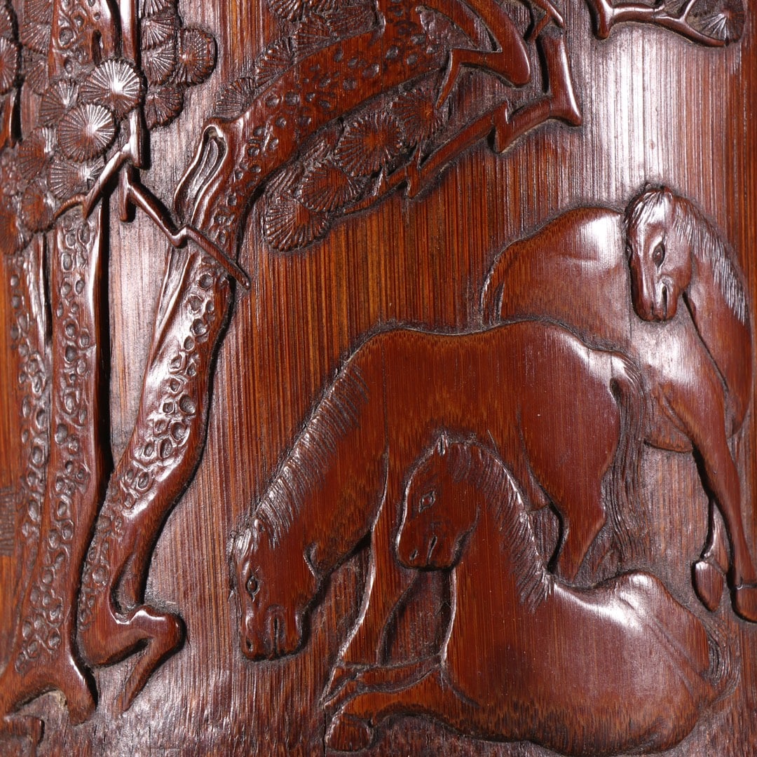 A Exquisite Bamboo Carving Figures Pattern Brush Pot - 5