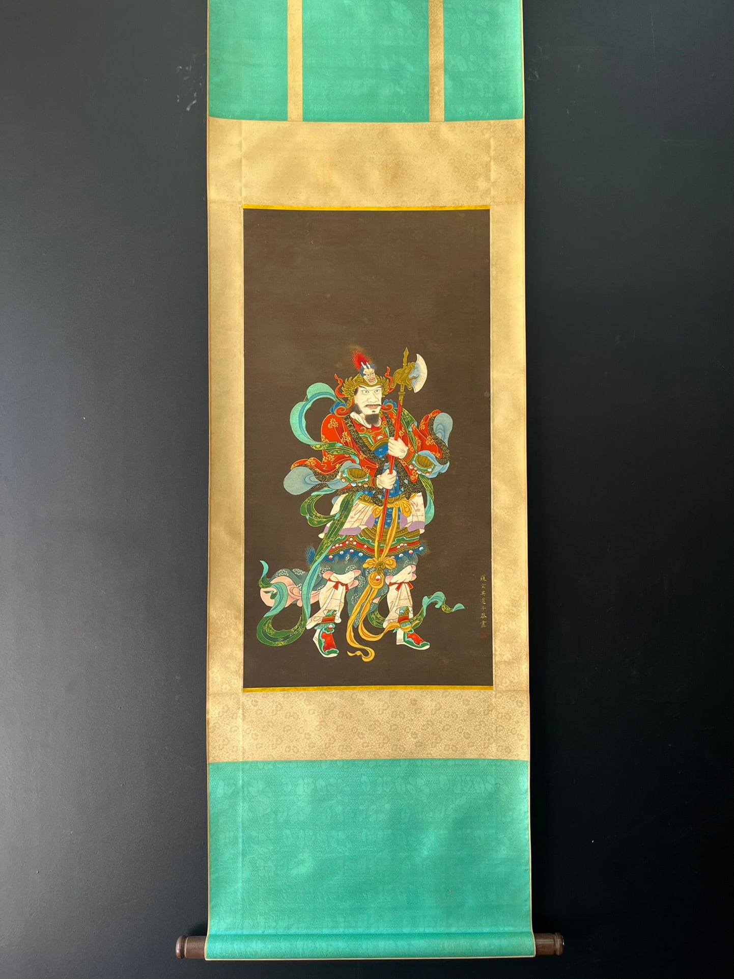 A Chinese Vertical Scroll Ink Painting of Figures on Silk: A Chinese Vertical Scroll Ink Painting of Figures on Silk,Tang Dynasty, China,Wu Daozi,without frame size:43cmx83cm ?????????????,?????,????