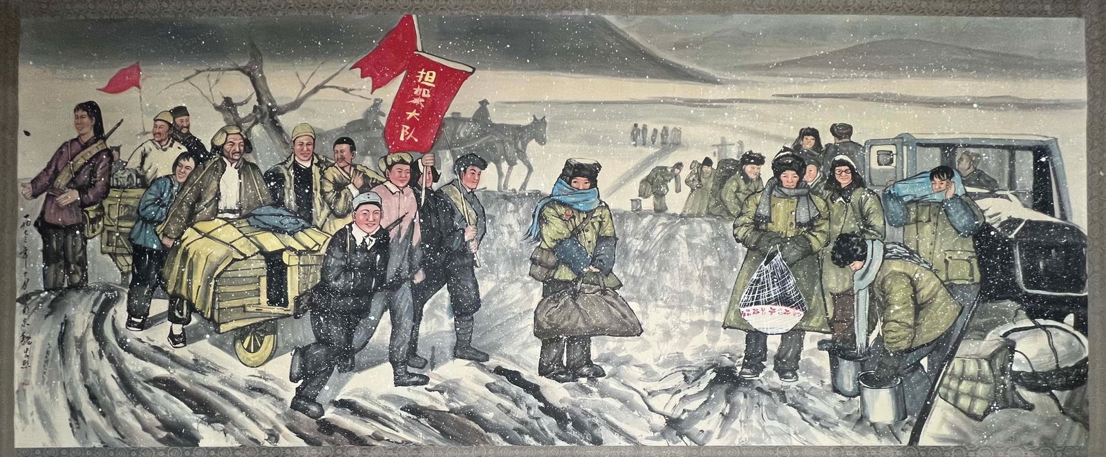 A Chinese Ink Figure Painting on Paper: A Chinese Ink Figure Painting on Paper,Modern Time of China,Wei Zixi,Size:145cmx360cm(Without frame) ???????????,???,????