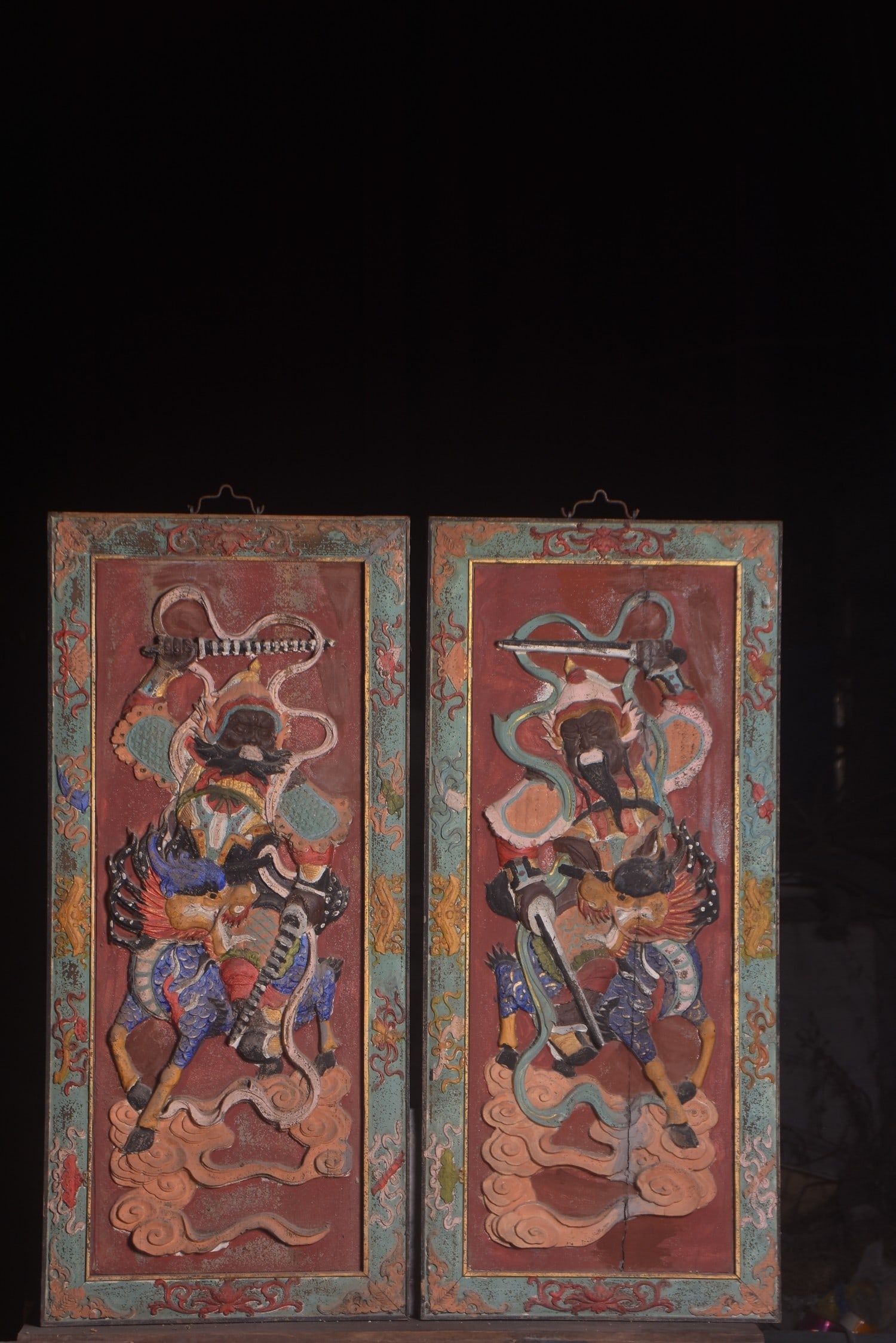 A pair of Exquisite Nanmu Carved Figure Plaque: A pair of Exquisite Nanmu Carved Figure Plaque,Qing Dynasty, China,Size:47inx21.1in 一对楠木雕刻人物牌匾,中国清代