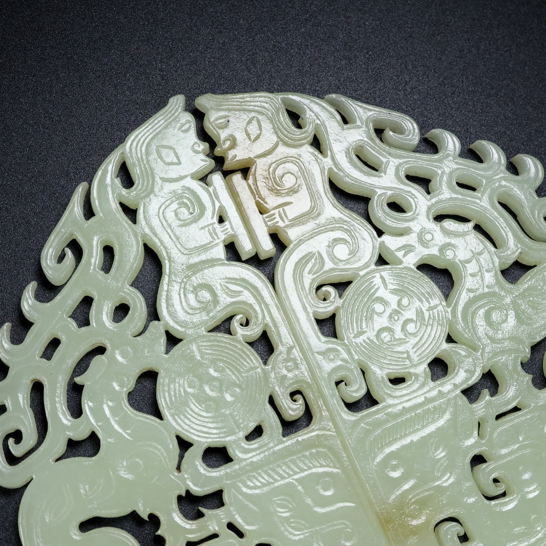 A Exquisite Hotan Jade Beast-Face Pattern Jade Bi - 4
