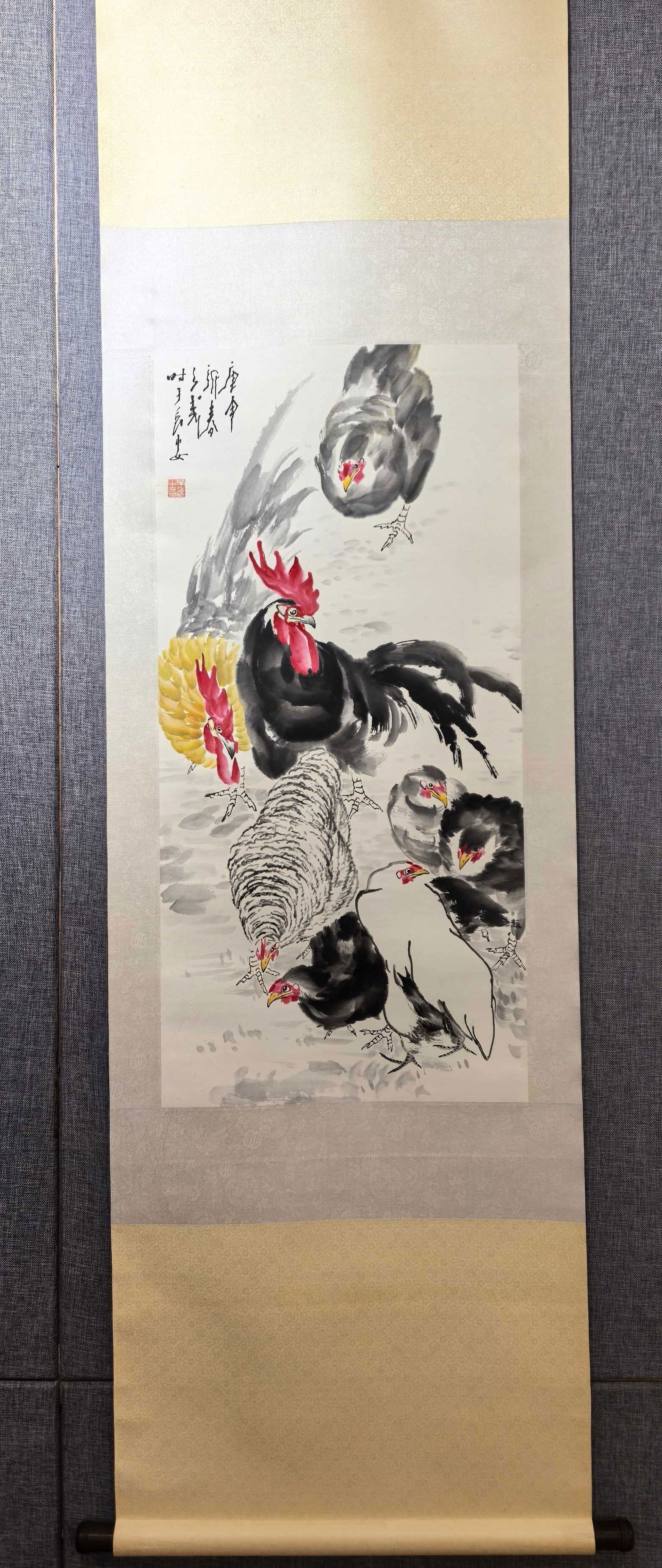 A Chinese Vertical Scroll Ink Painting of Flowers and Birds on Paper: A Chinese Vertical Scroll Ink Painting of Flowers and Birds on Paper,Modern Time of China,Wang Ziwu,Size:96cmx46cm ?????????????,???,????