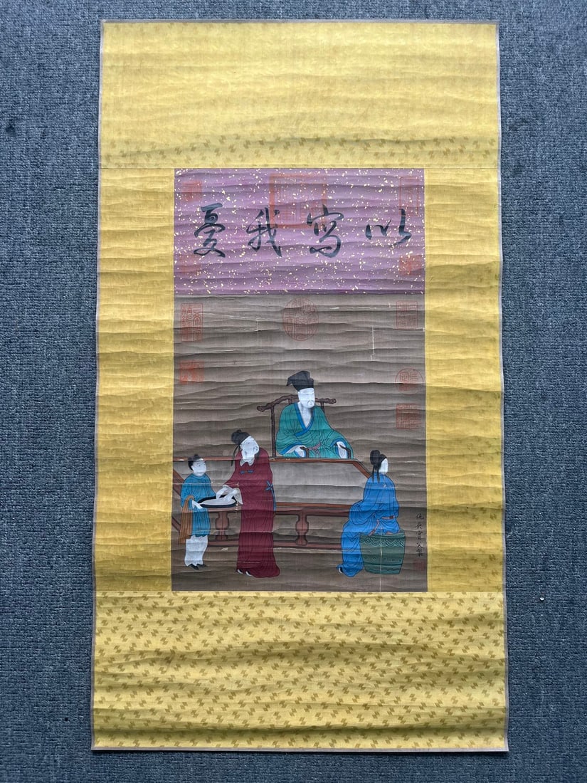 A Chinese Ink Painting of Figures on Silk: A Chinese Ink Painting of Figures on Silk,Ming Dynasty, China,Qiu Ying,without frame size:40cmx71cm ???????????,????,??