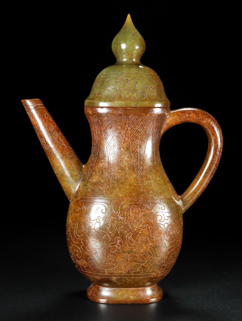 A Rare Hetian Jade Wine Pot: A Rare Hetian Jade Wine Pot,Han Dynasty, China,Size:18cmx7cmx25cm, Weight:807g ?????,????