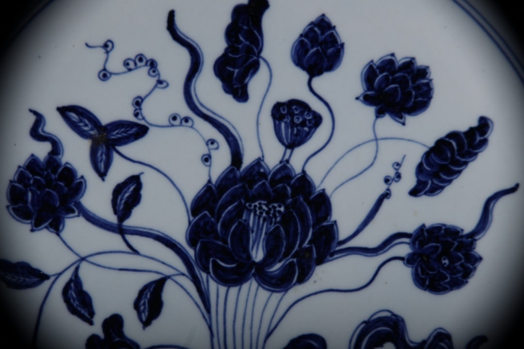 Blue and White Lotus Pattern Plate - 4