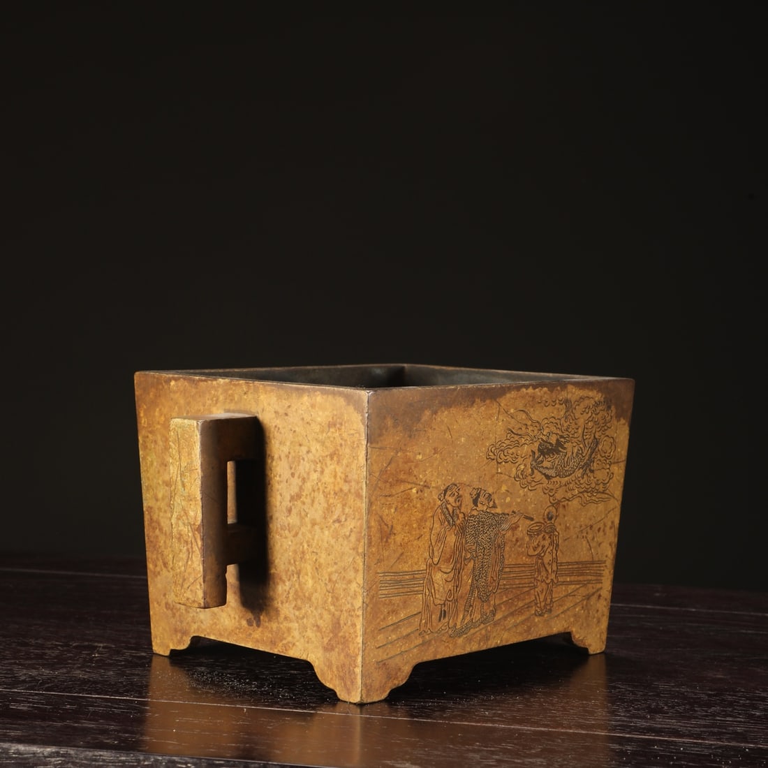 A Exquisite Coppery Figures Pattern Double-Ears Censer - 2