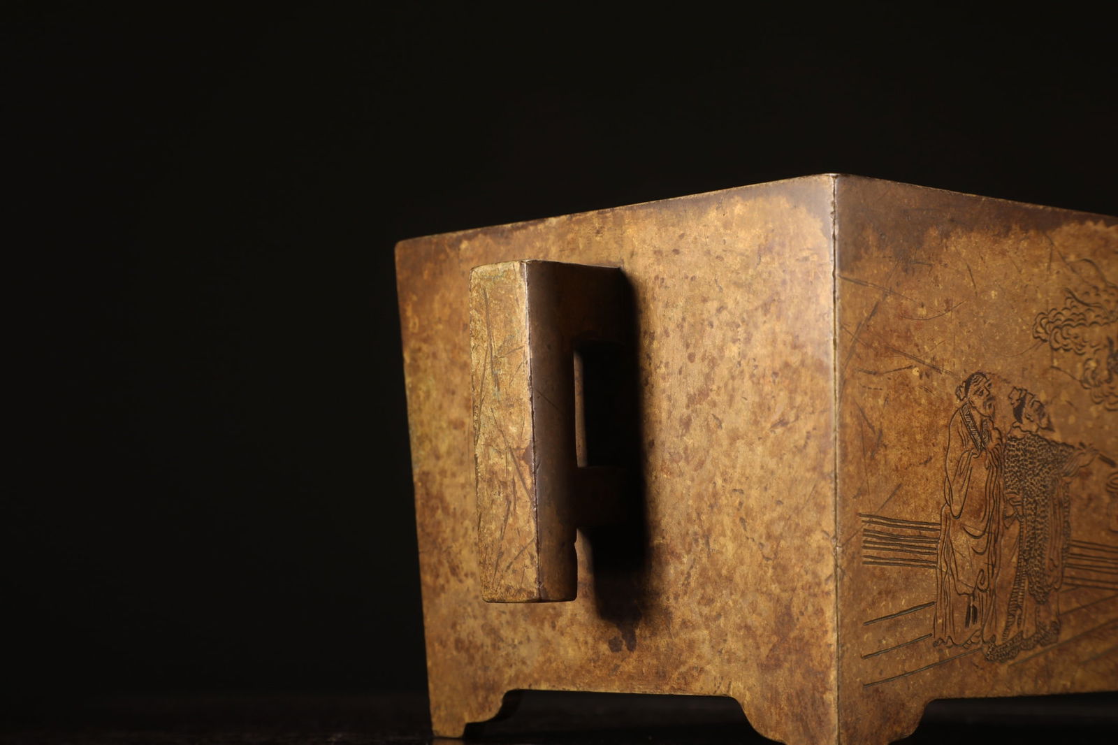 A Exquisite Coppery Figures Pattern Double-Ears Censer - 9