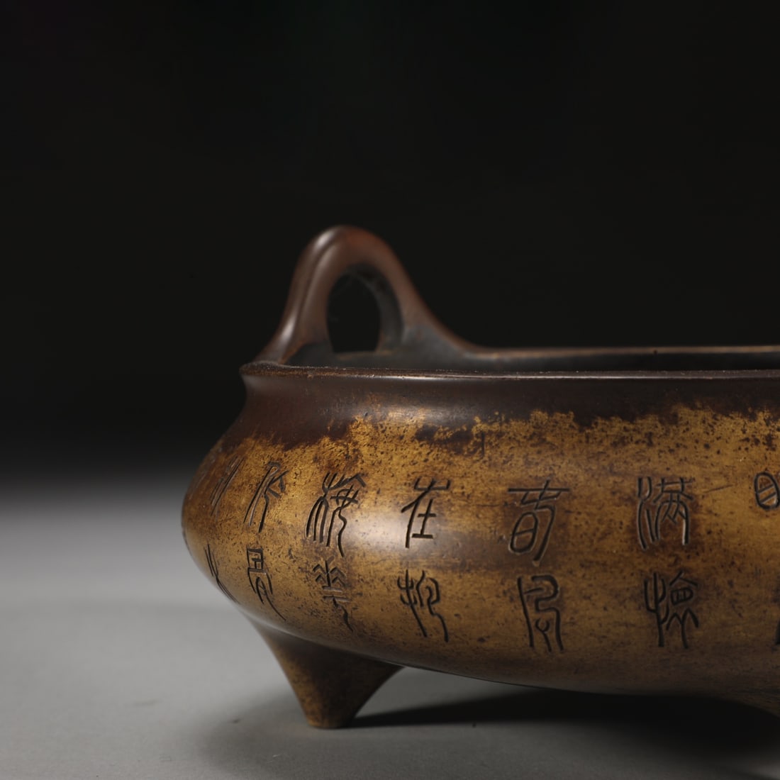 A Exquisite Coppery Flower Pattern Double-Ears Censer - 9