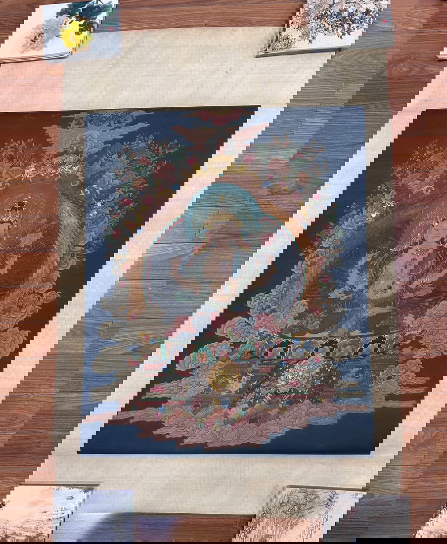 A Chinese Ink Buddha Painting on Silk: A Chinese Ink Buddha Painting on Silk,Qing Dynasty, China,Anonymous,without frame size:97cmx120cm ????????????,????,?