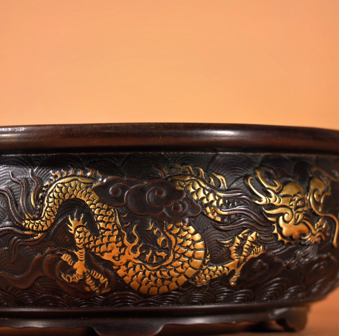 A Exquisite Gilt Bronze Dragon Pattern Basin - 2
