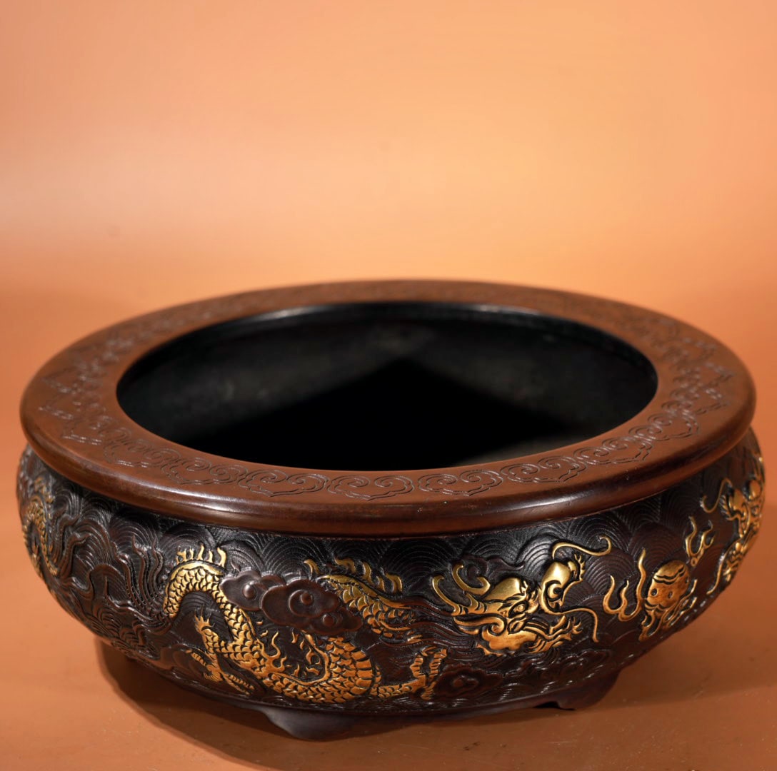 A Exquisite Gilt Bronze Dragon Pattern Basin - 5