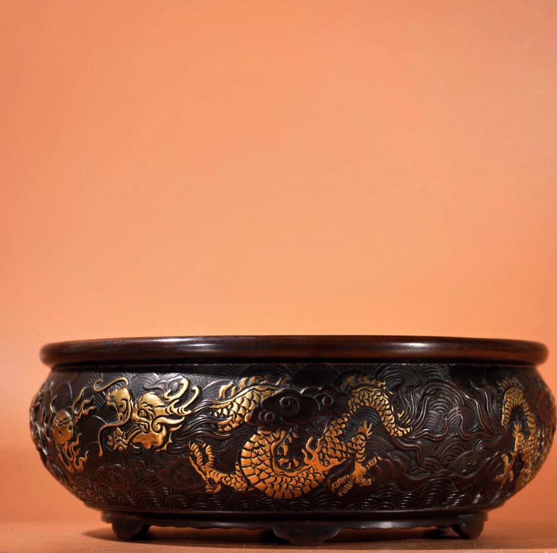 A Exquisite Gilt Bronze Dragon Pattern Basin - 6
