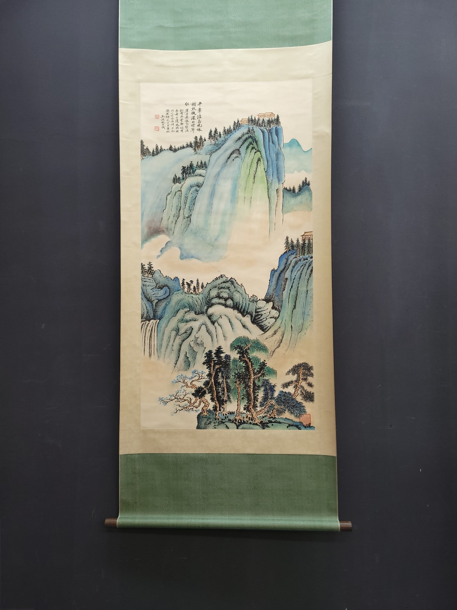 A Chinese Vertical Scroll Ink Painting of Landscape on Paper: A Chinese Vertical Scroll Ink Painting of Landscape on Paper,Modern Time of China,Wu Hufan,without frame size:64.5cmx130cm ?????????????,???,????