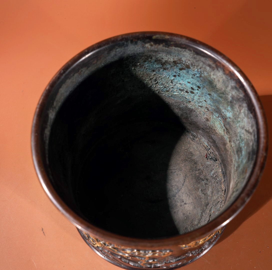 A Exquisite Gilt Bronze Phoenix Pattern Brush Pot - 7