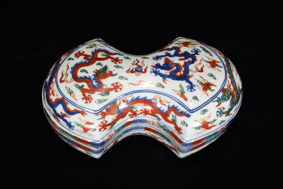 A Rare Wucai Dragon Pattern Ink Box: A Rare Wucai Dragon Pattern Ink Box,Ming Dynasty, China,Wanli Six-character Mark,Size:10cmx21cm ???????,????,?????