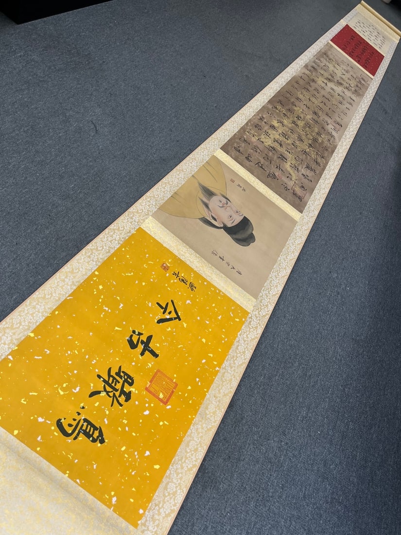 A Chinese Hand Scroll Ink Painting of Figures on Silk: A Chinese Hand Scroll Ink Painting of Figures on Silk,Tang Dynasty, China,Emperor Taizong of Tang (Li Shimin),without frame size:55cmx500cm ??????????????,?????,????