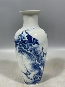 Blue and White Flower and Bird Pattern Vase