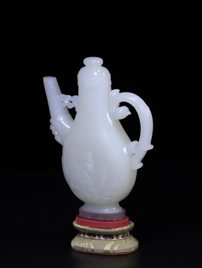 A Exquisite Hotan Jade Dragon Phoenix Pattern Ewer - 3