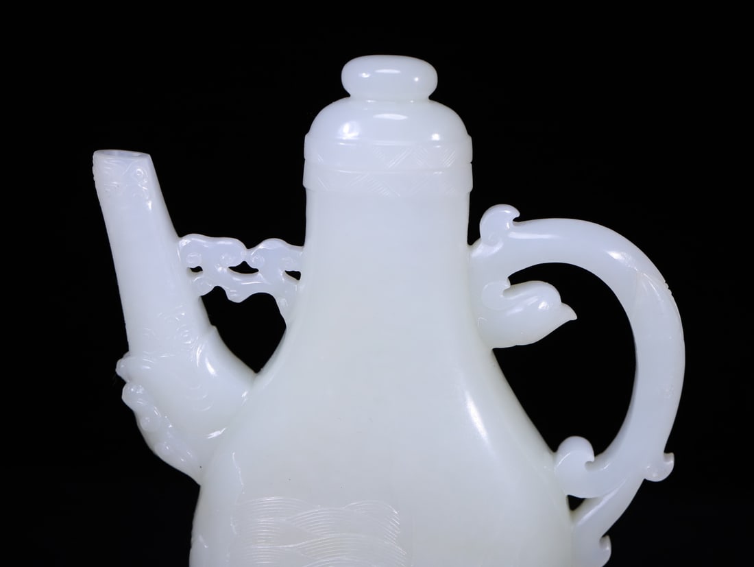 A Exquisite Hotan Jade Dragon Phoenix Pattern Ewer - 6