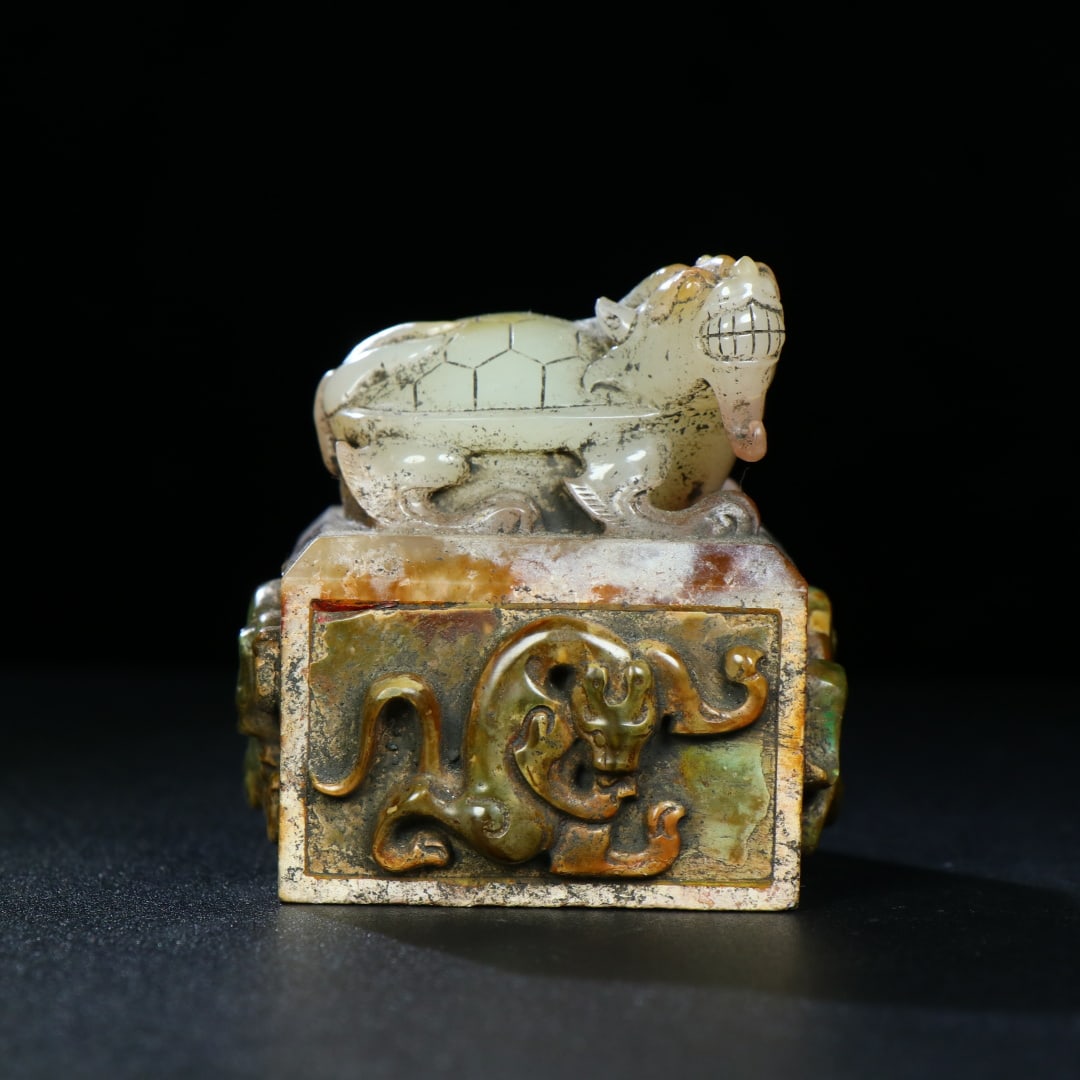 A Exquisiten Hotan Jade Inlaid Inlaid Turquoise Tortoise Seal: A Exquisiten Hotan Jade Inlaid Inlaid Turquoise Tortoise Seal,Han Dynasty, China ????????????,????