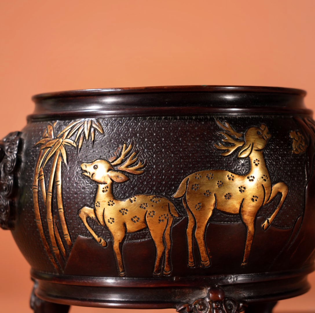 A Exquisite Gilt Bronze Deer Pattern Censer - 2