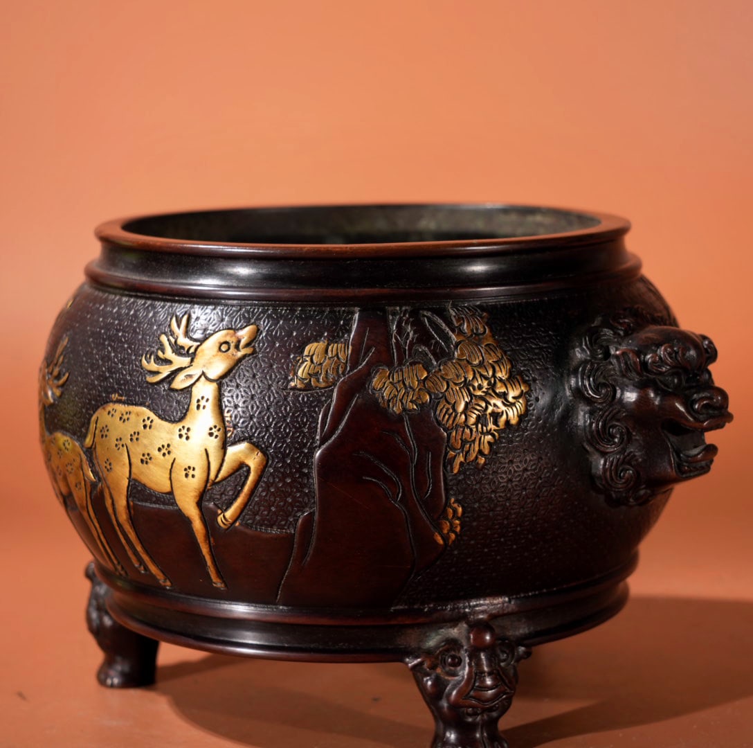 A Exquisite Gilt Bronze Deer Pattern Censer - 5