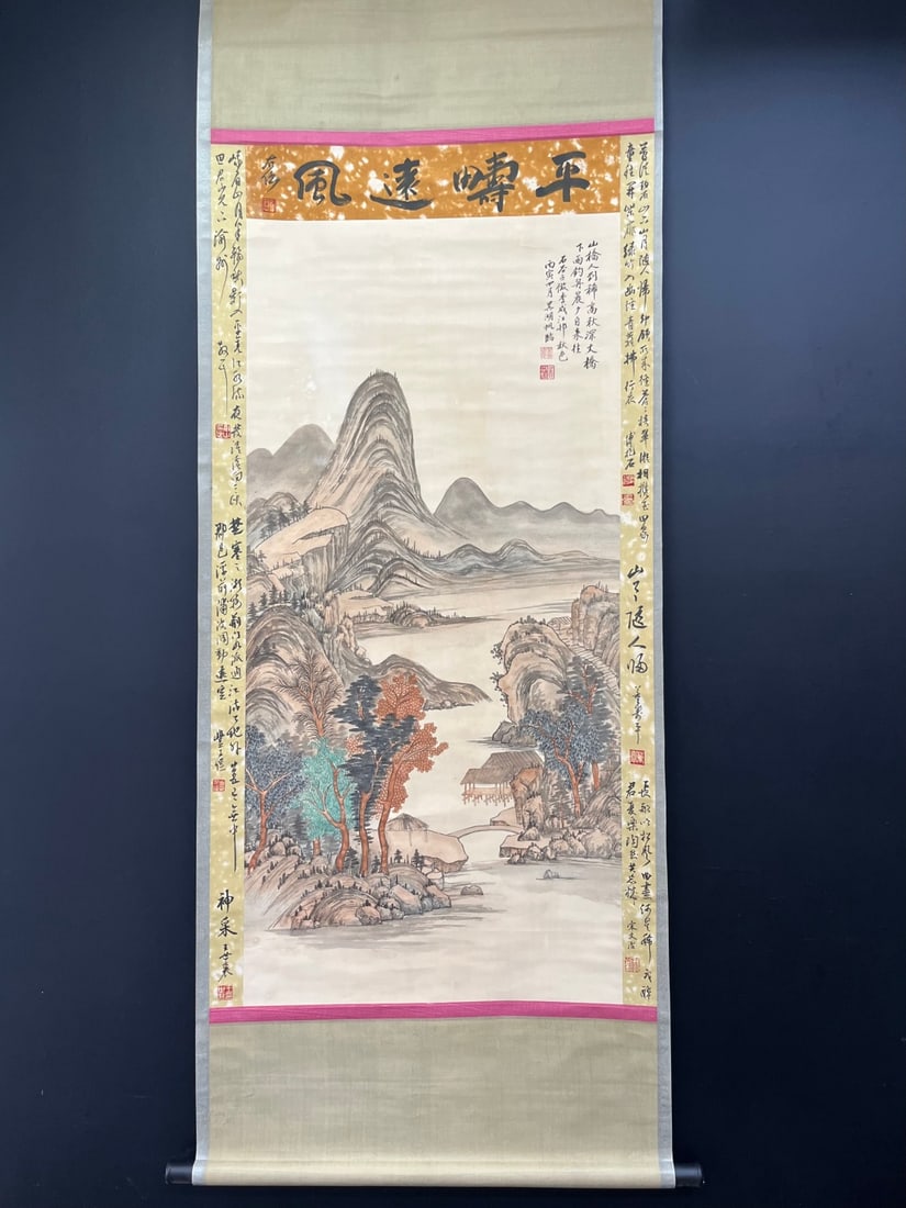 A Chinese Vertical Scroll Ink Painting of Landscape on Paper: A Chinese Vertical Scroll Ink Painting of Landscape on Paper,Modern Time of China,Wu Hufan,without frame size:76cmx150cm ?????????????,???,????