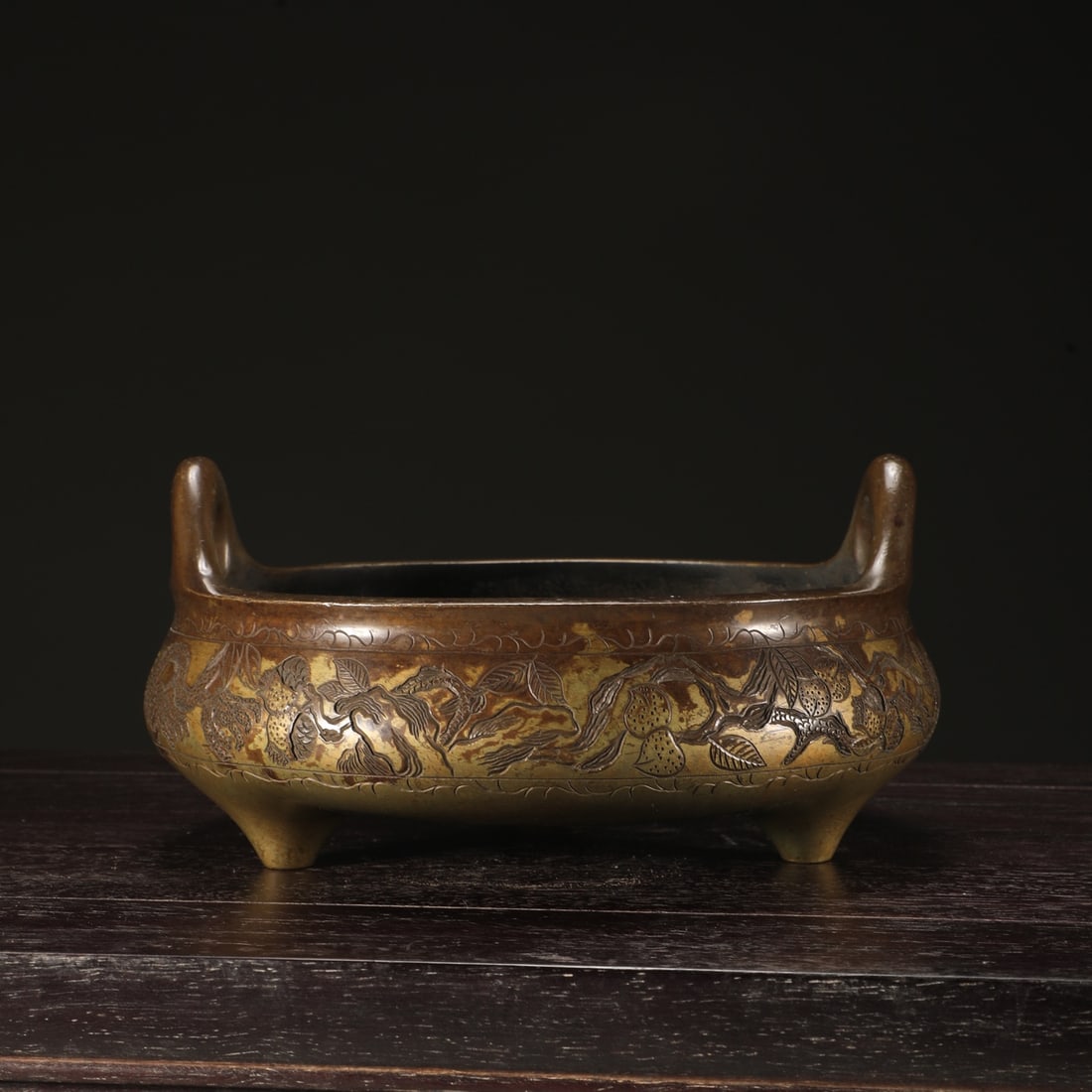 A Exquisite Coppery Flower Pattern Double-Ears Censer - 2