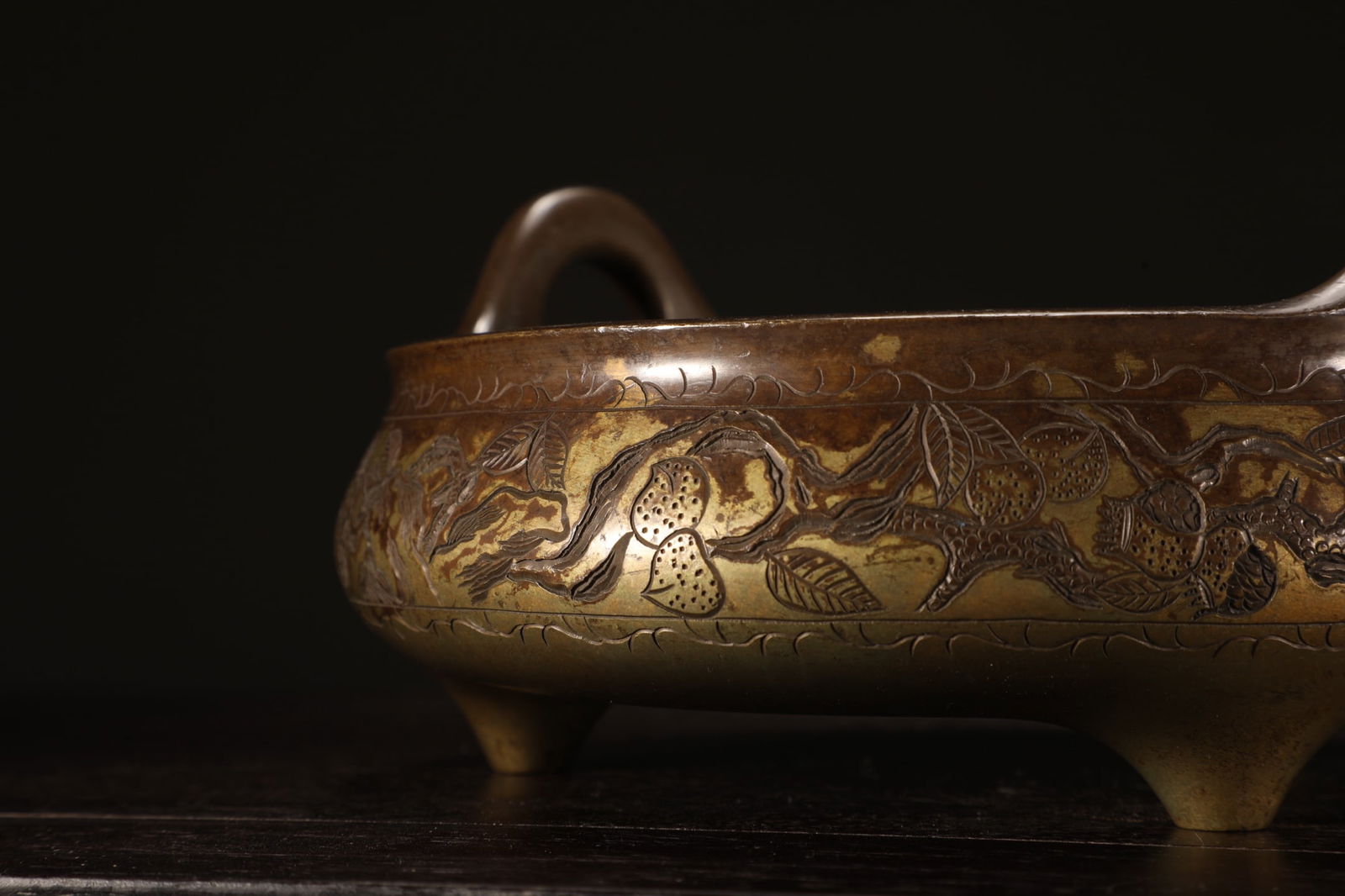 A Exquisite Coppery Flower Pattern Double-Ears Censer - 7