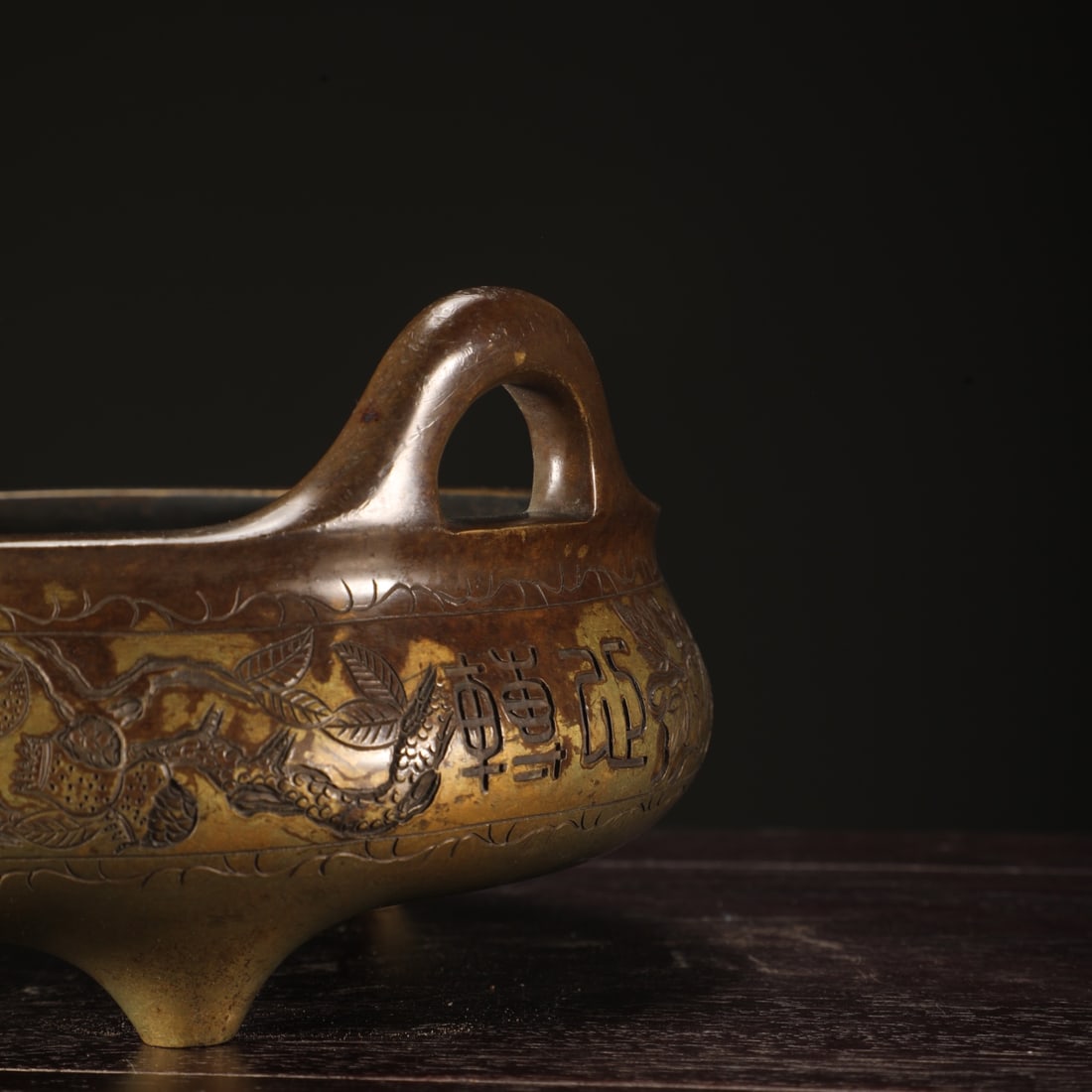 A Exquisite Coppery Flower Pattern Double-Ears Censer - 8