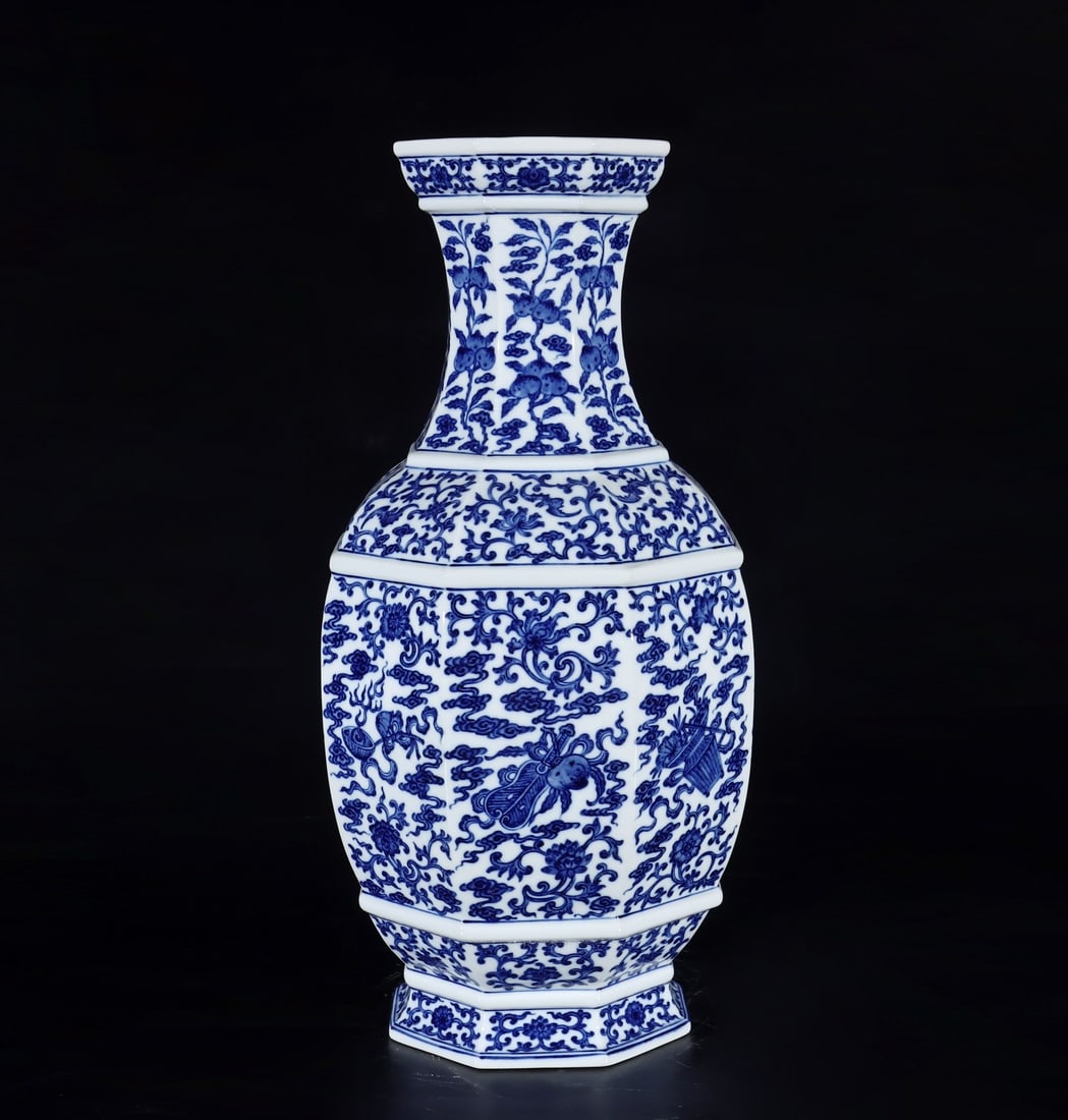 A Exquisite Blue and White Lotus Pattern Eight Treasures Pattern Vase: A Exquisite Blue and White Lotus Pattern Eight Treasures Pattern Vase,Qing Dynasty, China,Qianlong Six-character Mark,Size:43cmx21cmx12.7cm ????????????,????,?????