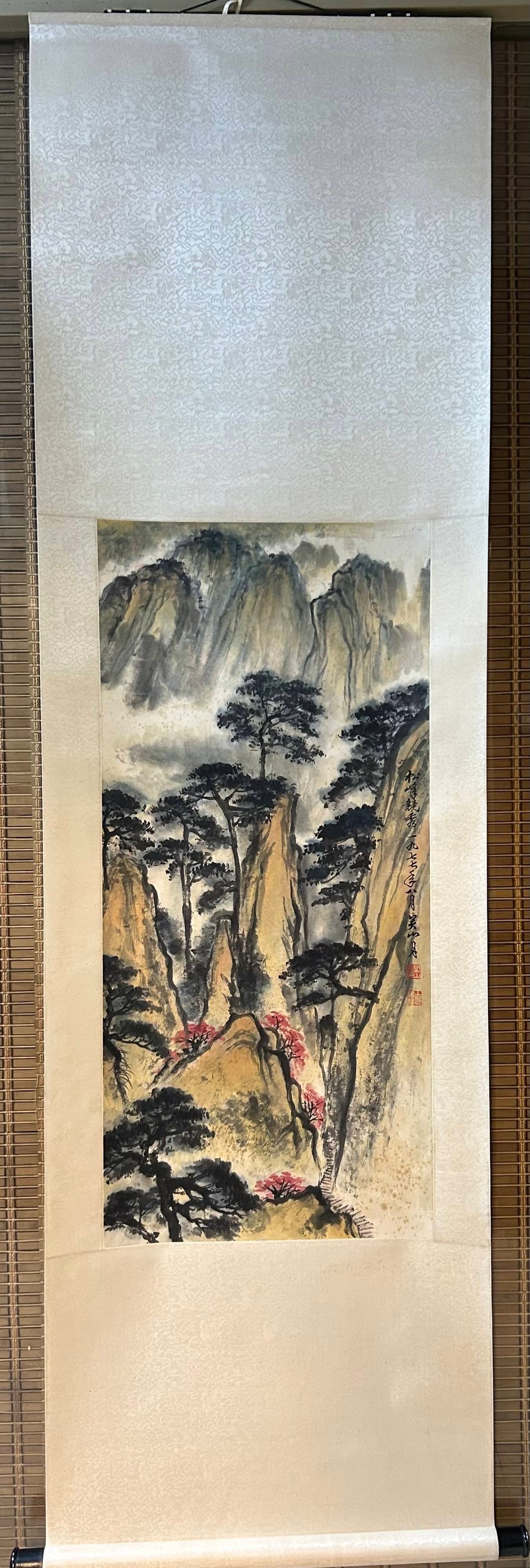 A Chinese Vertical Scroll Ink Painting of Landscape on Paper: A Chinese Vertical Scroll Ink Painting of Landscape on Paper,Modern Time of China,Guan Shanyue,without frame size:100cmx50cm ?????????????,???,???