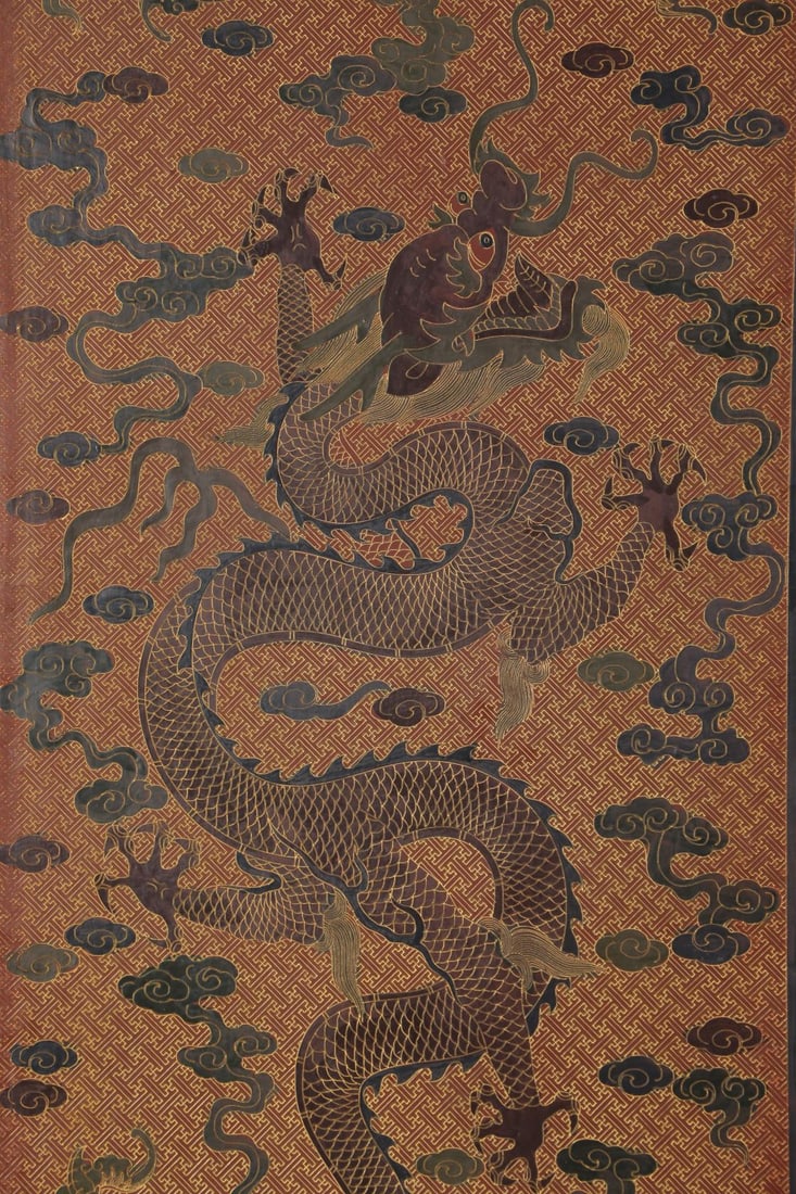 A Exquisite Red-lacquered Painted Gold Dragon Pattern Screen - 2